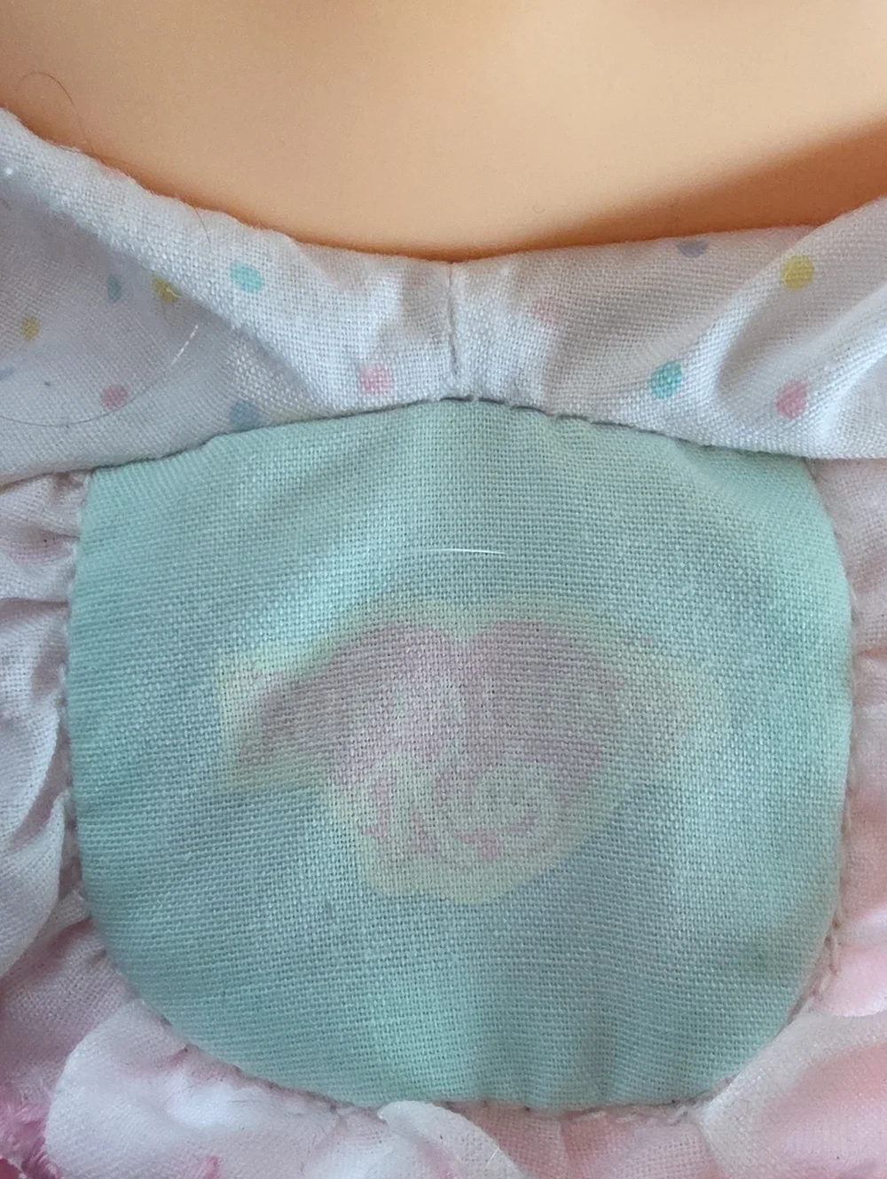 Vintage 90s' Fisher Price Puffalump Baby Doll Pink Polka Dots Green Bib Blonde